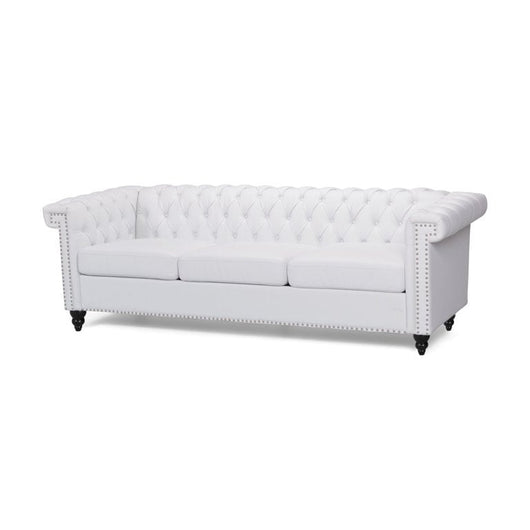 Noble House Kabella Tufted Chesterfield Faux Leather 3 Seater Sofa, White!    THIS SELLS FOR $518 AT WALLYWORLD!  ONLY $279 AT THE BIG CATCH !