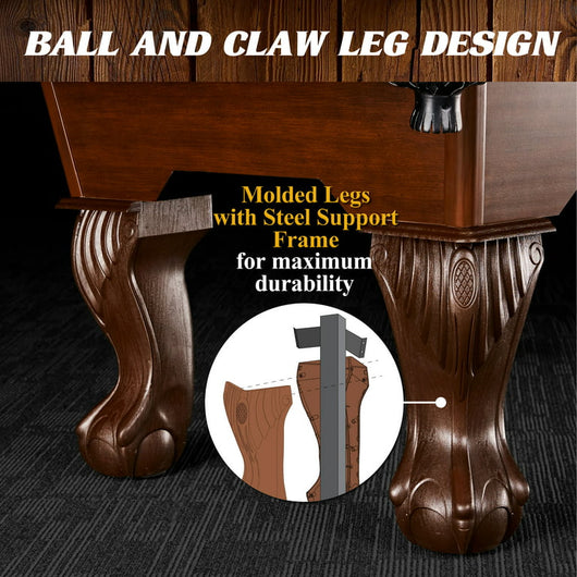 Barrington 90" Ball and Claw Leg Billiard, Pool Table with Cue Rack and Dartboard Set!