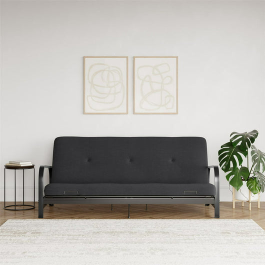 Caddie 6” Thermobonded High Density Polyester Fill Futon Mattress, Full, Black Linen**New in box** (Mattress Only)