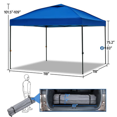 Yaheetech 10''x 10'' Outdoor Pop Up Canopy Instant Tent Adjustable Height Shade Portable Tent with Wheeled Carry Bag Ropes and Stakes,Navy Blue!

-Brand new in the carry Case