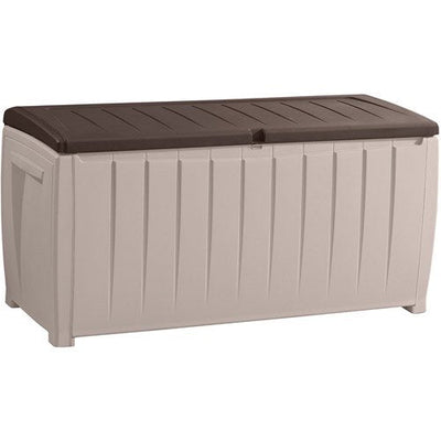 Keter Novel Outdoor 90 Gallon Plastic Deck Box, Black!! NEW AND ASSEMBLED, SIDE CRACKED(PHOTOS SHOWN)!!