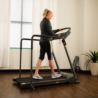 Sunny Health & Fitness Recovery Walking Pad Treadmill Machine, Low Profile Deck, Handrails for Mobility/Balance Support SF-T7857!

-Brand new and assembled, does have very small crack in plastic from shipping, does not affect functionality 