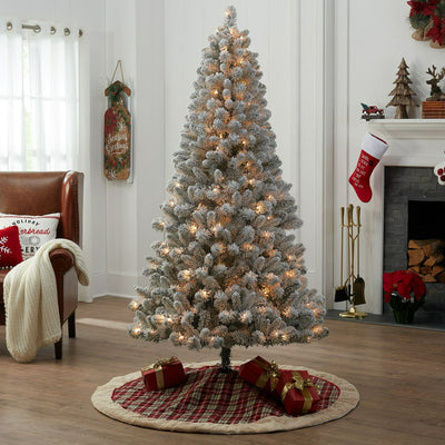 Holiday Time 6.5ft Pre-Lit Flocked Frisco Pine Christmas Tree, Green, 6.5', Clear!

-Brand new in rhe box 