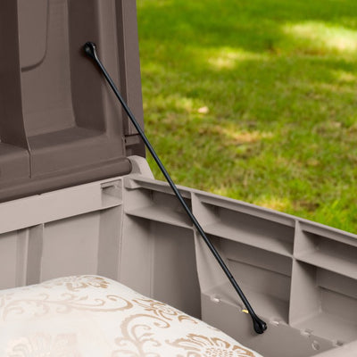 Keter Novel Outdoor 90 Gallon Plastic Deck Box, Black!! NEW AND ASSEMBLED, SIDE CRACKED(PHOTOS SHOWN)!!