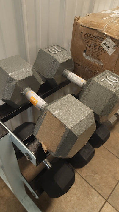 CAP Barbell Cast Iron Hex Dumbbell, Single 70 Lbs., Set of 2!

-Brand new out of the box, but does have some light cardboard on both 