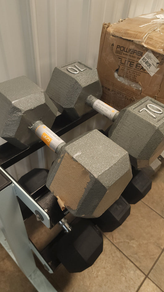 CAP Barbell Cast Iron Hex Dumbbell, Single 70 Lbs., Set of 2!

-Brand new out of the box, but does have some light cardboard on both 