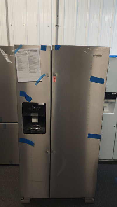 Whirlpool  21.4-cu ft Side-By-Side Refrigerator with Ice and Water Dispenser and Can Caddy - Fingerprint Resistant Stainless Steel!

-Brand new but is scratch/dented from shipping, photos shown!