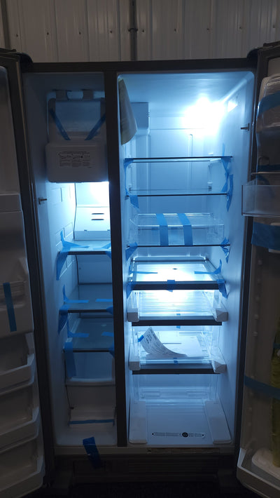 Whirlpool  21.4-cu ft Side-By-Side Refrigerator with Ice and Water Dispenser and Can Caddy - Fingerprint Resistant Stainless Steel!

-Brand new but is scratch/dented from shipping, photos shown!