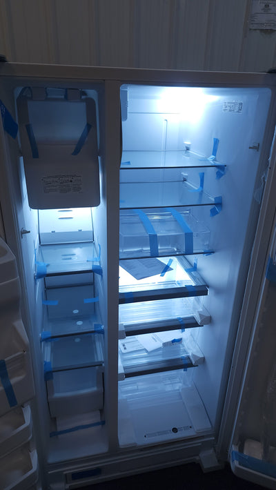 Whirlpool  21.4-cu ft Side-By-Side Refrigerator with Ice and Water Dispenser and Can Caddy - White!

-Brand new but is scratch/dented from shipping 

-AUTOMATICALLY 20% OFF
