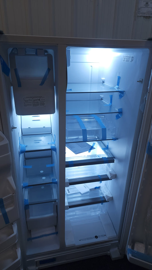 Whirlpool  21.4-cu ft Side-By-Side Refrigerator with Ice and Water Dispenser and Can Caddy - White!

-Brand new but is scratch/dented from shipping 

-AUTOMATICALLY 20% OFF