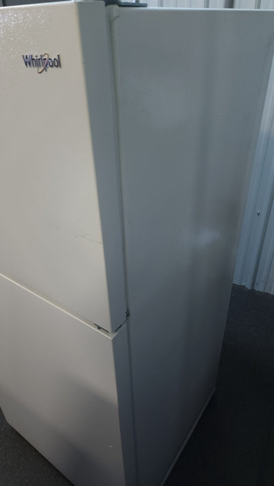 Whirlpool  14.3-cu ft Top-Freezer Refrigerator - White!

-Brand new, has minor scratchs from shipping. Photos shown (Is missing top hinge plstic cover)