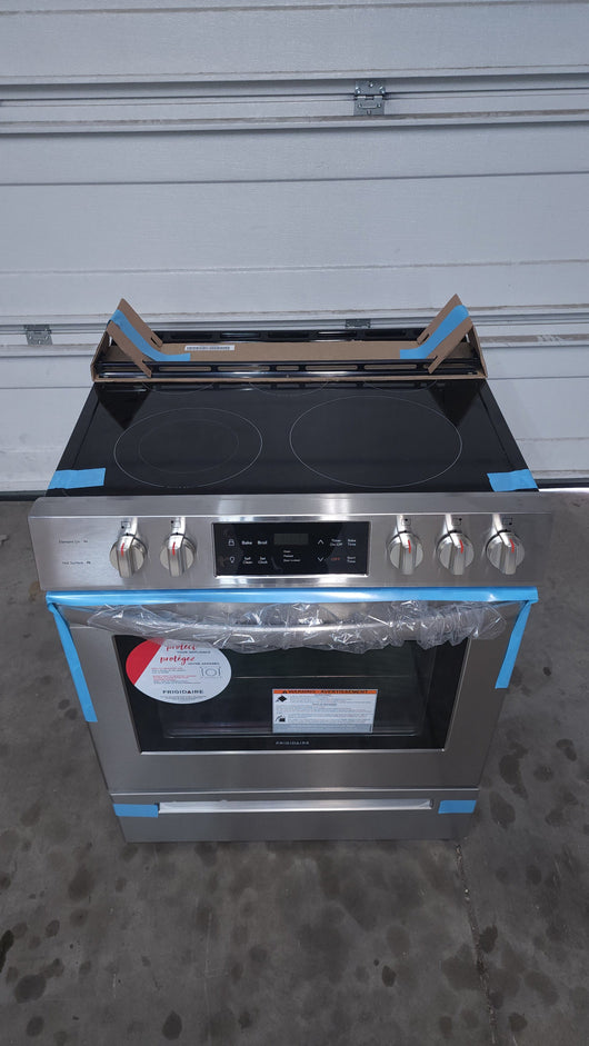 Frigidaire  30-in Smooth Surface 5 Elements 5-cu ft Self-Cleaning Freestanding Electric Range (Easycare Stainless Steel)!

-Brand new, has one very small indent on the bottom left side, photos shown