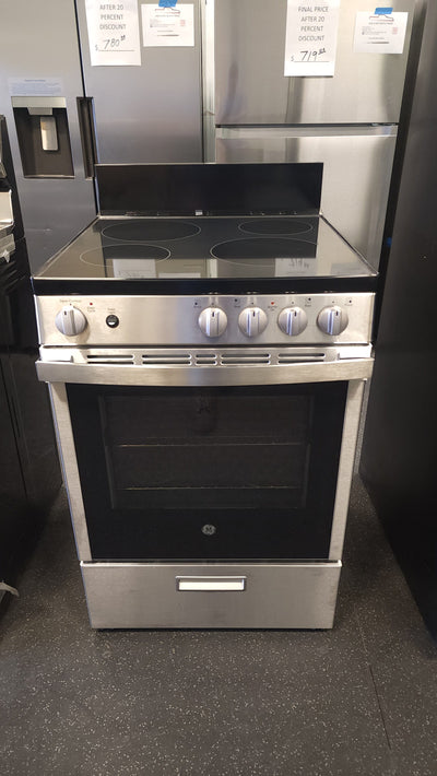 GE  24-in Smooth Surface 4 Elements 2.9-cu ft Steam Cleaning Freestanding Electric Range (Stainless Steel)!

-Brand new out of the box 