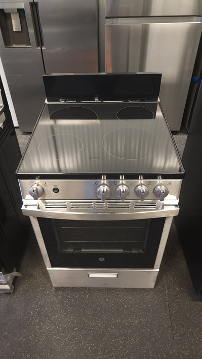 GE  24-in Smooth Surface 4 Elements 2.9-cu ft Steam Cleaning Freestanding Electric Range (Stainless Steel)!

-Brand new out of the box 