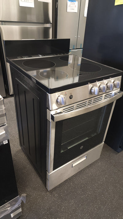 GE  24-in Smooth Surface 4 Elements 2.9-cu ft Steam Cleaning Freestanding Electric Range (Stainless Steel)!

-Brand new out of the box 
