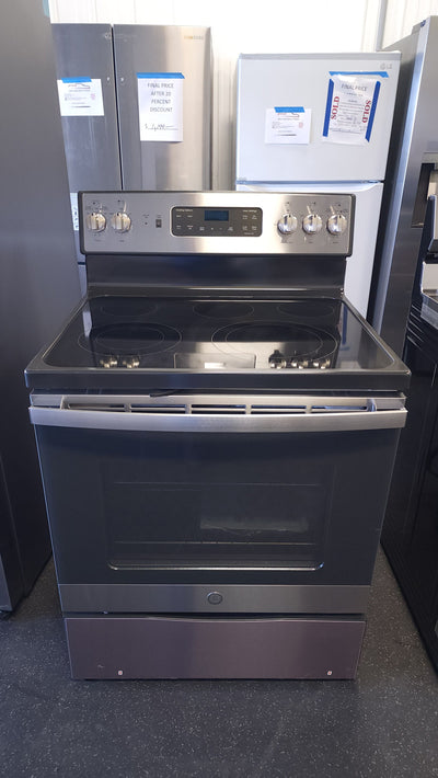 GE  30-in Smooth Surface 5 Elements 5.3-cu ft Self-Cleaning Air Fry Convection Oven Freestanding Electric Range (Fingerprint-resistant Stainless Steel)!