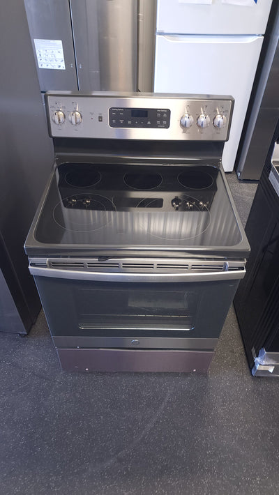 GE  30-in Smooth Surface 5 Elements 5.3-cu ft Self-Cleaning Air Fry Convection Oven Freestanding Electric Range (Fingerprint-resistant Stainless Steel)!
