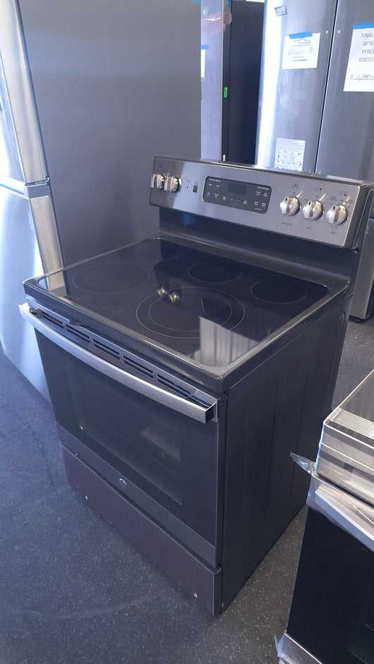 GE  30-in Smooth Surface 5 Elements 5.3-cu ft Self-Cleaning Air Fry Convection Oven Freestanding Electric Range (Fingerprint-resistant Stainless Steel)!