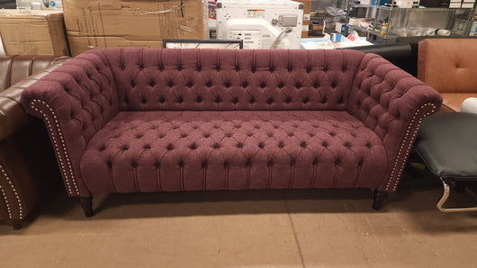 Noble House Slate Fabric Tufted 3 Seater Sofa, Wine, Black Feet!

-Brand new and assembled