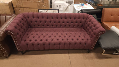 Noble House Slate Fabric Tufted 3 Seater Sofa, Wine, Black Feet!

-Brand new and assembled