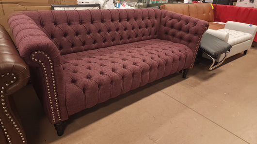 Noble House Slate Fabric Tufted 3 Seater Sofa, Wine, Black Feet!

-Brand new and assembled