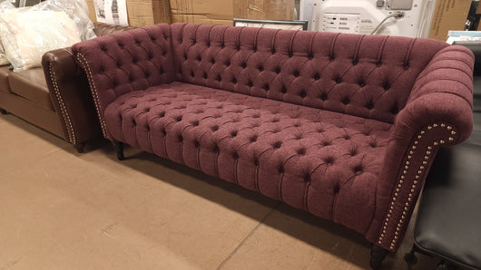 Noble House Slate Fabric Tufted 3 Seater Sofa, Wine, Black Feet!

-Brand new and assembled