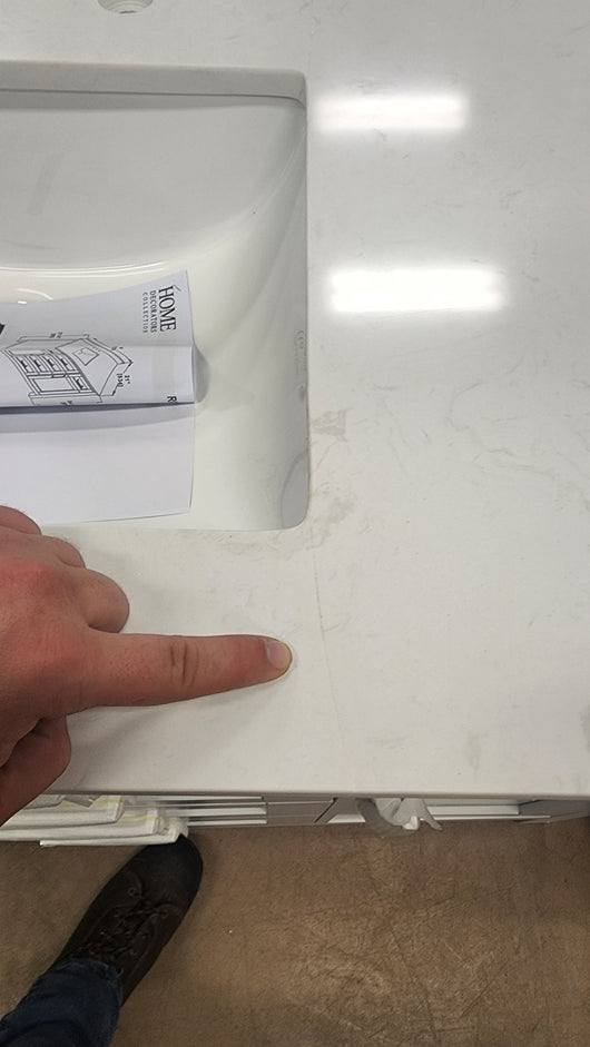 Riverdale 48 in. W x 21 in. D Vanity in Dove Grey with a Cultured Marble Vanity Top in White with White Sink! 

-Brand new out of the box ( Top of Vanity is Cracked - Photos shown - Price reduced for the crack)