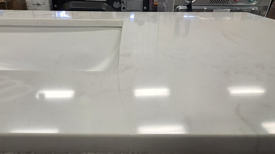 Riverdale 48 in. W x 21 in. D Vanity in Dove Grey with a Cultured Marble Vanity Top in White with White Sink! 

-Brand new out of the box ( Top of Vanity is Cracked - Photos shown - Price reduced for the crack)