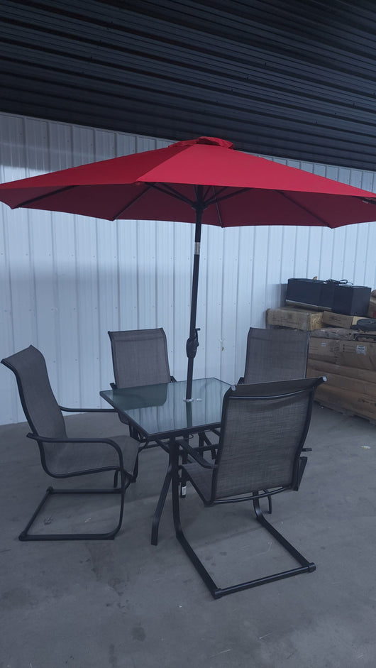 Mainstays Bristol Springs Outdoor Patio 5-Piece Dining Set W/Red 9' Market Umbrella!

-Brand new and assembled 