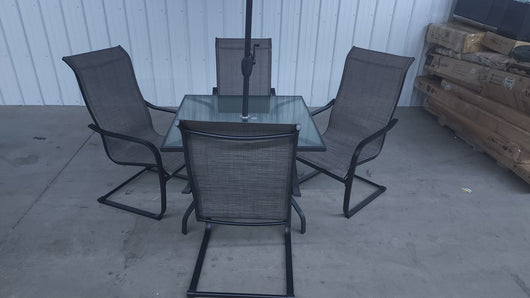Mainstays Bristol Springs Outdoor Patio 5-Piece Dining Set W/Red 9' Market Umbrella!

-Brand new and assembled 