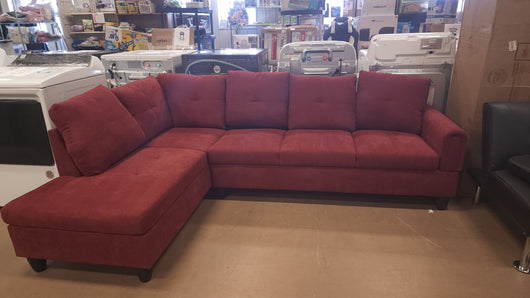 Star Home Living 103 in. W Round Arm 2-Piece Linen L Shaped Sectional Sofa in Red!

-New & Assembled out of the box (ONE bottom corner is frayed lightly, photos shown! - Is also missing the throw pillows!)