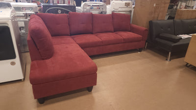 Star Home Living 103 in. W Round Arm 2-Piece Linen L Shaped Sectional Sofa in Red!

-New & Assembled out of the box (ONE bottom corner is frayed lightly, photos shown! - Is also missing the throw pillows!)