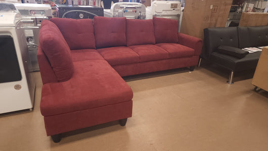Star Home Living 103 in. W Round Arm 2-Piece Linen L Shaped Sectional Sofa in Red!

-New & Assembled out of the box (ONE bottom corner is frayed lightly, photos shown! - Is also missing the throw pillows!)