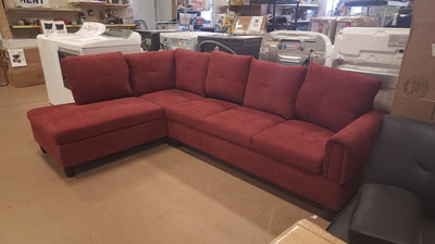 Star Home Living 103 in. W Round Arm 2-Piece Linen L Shaped Sectional Sofa in Red!

-New & Assembled out of the box (ONE bottom corner is frayed lightly, photos shown! - Is also missing the throw pillows!)