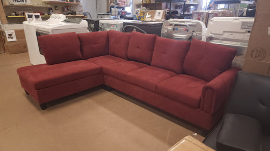 Star Home Living 103 in. W Round Arm 2-Piece Linen L Shaped Sectional Sofa in Red!

-New & Assembled out of the box (ONE bottom corner is frayed lightly, photos shown! - Is also missing the throw pillows!)