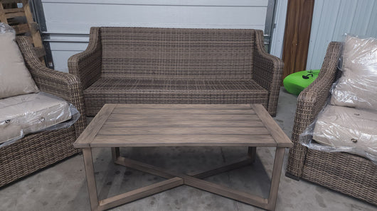 Better Homes and Gardens Hawthorne Park 4-Piece Sofa Conversation Set!

-Brand new, assembled out of the box (SOFA IS MISSING CUSHIONS)

-CLEARANCE ITEM!!! (AUTOMATICALLY 20% OFF AT CHECKOUT!!! - PRICE AFTER 20% = $399)