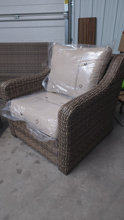 Better Homes and Gardens Hawthorne Park 4-Piece Sofa Conversation Set!

-Brand new, assembled out of the box (SOFA IS MISSING CUSHIONS)

-CLEARANCE ITEM!!! (AUTOMATICALLY 20% OFF AT CHECKOUT!!! - PRICE AFTER 20% = $399)