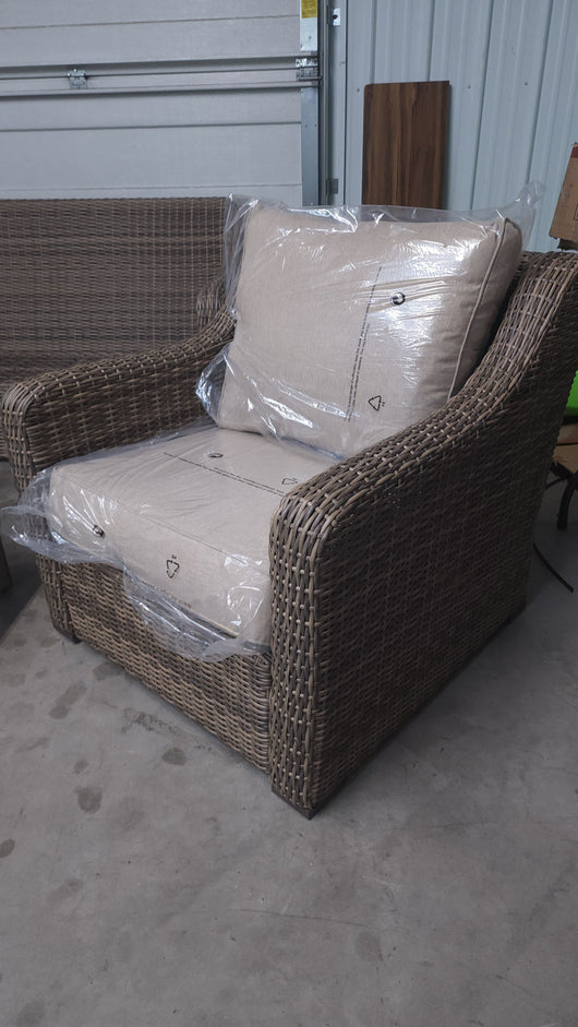 Better Homes and Gardens Hawthorne Park 4-Piece Sofa Conversation Set!

-Brand new, assembled out of the box (SOFA IS MISSING CUSHIONS)

-CLEARANCE ITEM!!! (AUTOMATICALLY 20% OFF AT CHECKOUT!!! - PRICE AFTER 20% = $399)