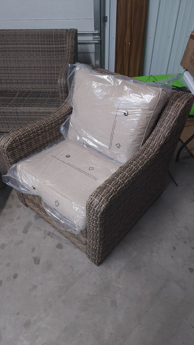 Better Homes and Gardens Hawthorne Park 4-Piece Sofa Conversation Set!

-Brand new, assembled out of the box (SOFA IS MISSING CUSHIONS)

-CLEARANCE ITEM!!! (AUTOMATICALLY 20% OFF AT CHECKOUT!!! - PRICE AFTER 20% = $399)
