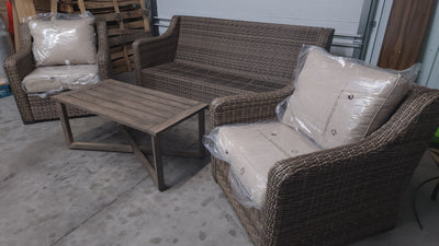 Better Homes and Gardens Hawthorne Park 4-Piece Sofa Conversation Set!

-Brand new, assembled out of the box (SOFA IS MISSING CUSHIONS)

-CLEARANCE ITEM!!! (AUTOMATICALLY 20% OFF AT CHECKOUT!!! - PRICE AFTER 20% = $399)