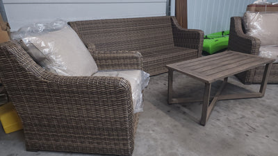 Better Homes and Gardens Hawthorne Park 4-Piece Sofa Conversation Set!

-Brand new, assembled out of the box (SOFA IS MISSING CUSHIONS)

-CLEARANCE ITEM!!! (AUTOMATICALLY 20% OFF AT CHECKOUT!!! - PRICE AFTER 20% = $399)