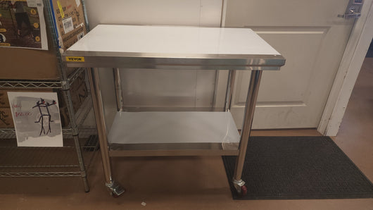 VEVOR Stainless Steel Work Table 36x24 Inch Food Prep Station!

-Brand new and assembled but does have one small indent on the bottom shelf, photos shown