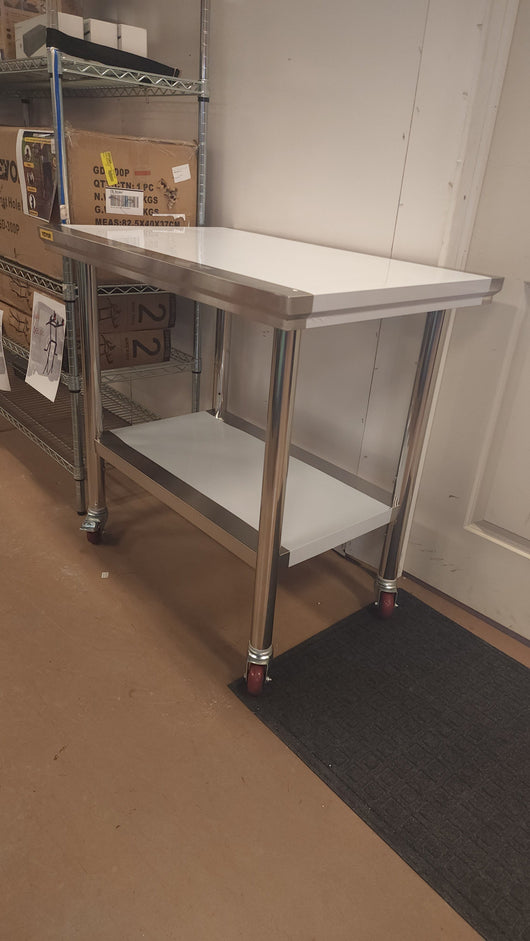 VEVOR Stainless Steel Work Table 36x24 Inch Food Prep Station!

-Brand new and assembled but does have one small indent on the bottom shelf, photos shown