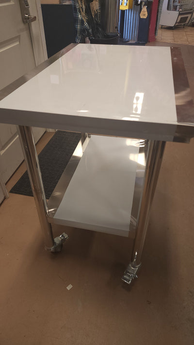 VEVOR Stainless Steel Work Table 36x24 Inch Food Prep Station!

-Brand new and assembled but does have one small indent on the bottom shelf, photos shown