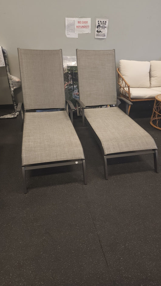 Heavy Duty Adjustable Outdoor Chaise Lounge Set of 2! (USED)

-Used but work perfectly, do have some scratch's/indents, photos shown