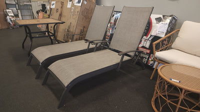 Heavy Duty Adjustable Outdoor Chaise Lounge Set of 2! (USED)

-Used but work perfectly, do have some scratch's/indents, photos shown