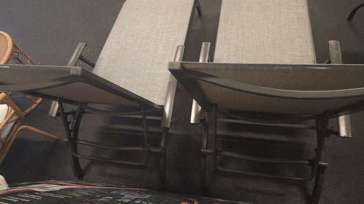 Heavy Duty Adjustable Outdoor Chaise Lounge Set of 2! (USED)

-Used but work perfectly, do have some scratch's/indents, photos shown