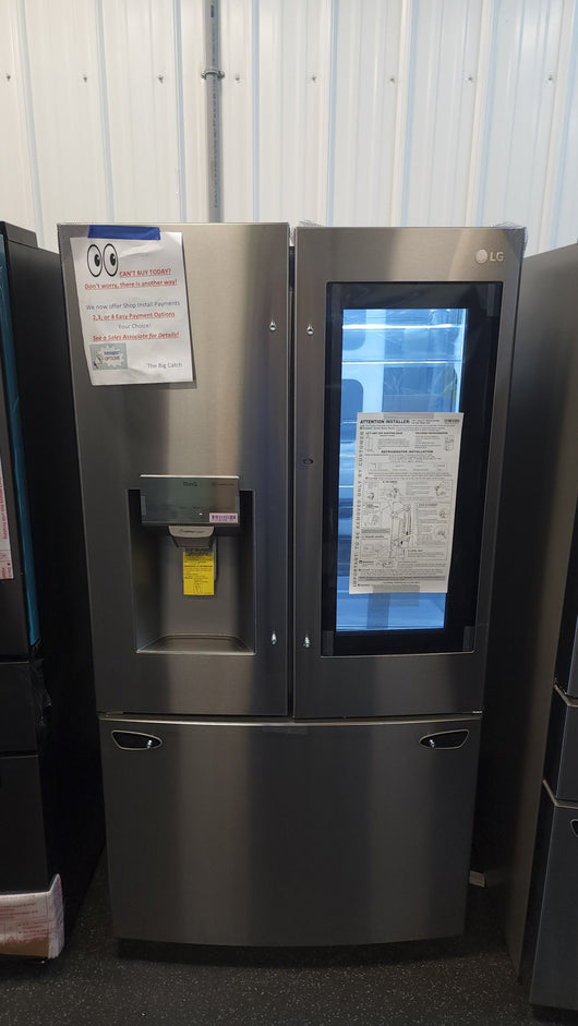 LG 27.5 cu. ft. Wi-Fi Enabled InstaView Refrigerator with Door-In-Door!

-Brand new, handles and shelves wrapped in factory plastic