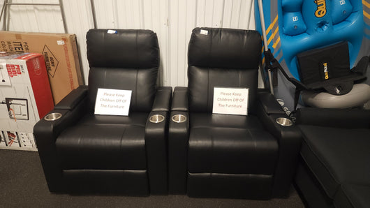 Mainstays Home Theater Recliner with USB charging ports, Faux Leather, Black- NEW AND ASSEMBLED!!!