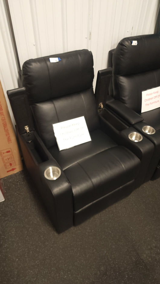Mainstays Home Theater Recliner with USB charging ports, Faux Leather, Black- NEW AND ASSEMBLED!!!